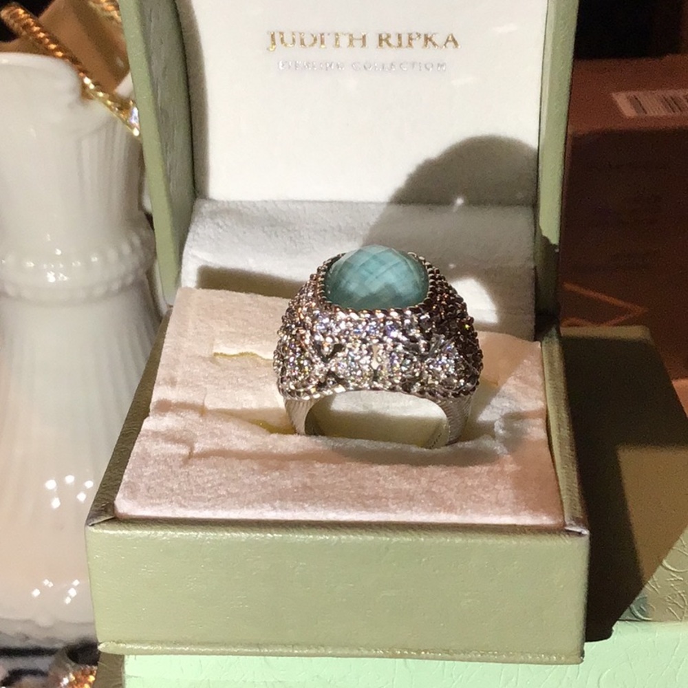 JUDITH RIPKA TURQUOISE DOUBLET & DIAMONIQUE RING - Picture 6 of 10
